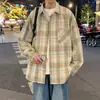 Camisa de manga larga a cuadros retro americana, estilo japonés, versátil, elegante y moderna, disponible en amarillo, en stock