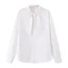Moda Femenina Europea y Americana Transfronteriza Aliexpress Venta Caliente Elegante Versátil Camisa Blanca con Rayas y Cuello de Corbata