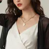 Colar Clavícula Pingente Oval Esmaltado Gotejamento de Óleo Estrela de Oito Pontas Vintage Estilo Francês Banhado a Ouro 18K Aço Inoxidável