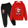 Transfronterizo 2025 Nueva Primavera y Otoño Nuevo Santa Claus Niños y Niñas Sudaderas con Capucha y Pantalones Deportivos de Dibujos Animados de Manga Larga Moderno