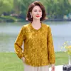 Nova moda outono para mães, cardigã com gola franzida, blusa fina jacquard casual de manga longa para mulheres de meia-idade e idosas