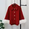 Outono e Inverno 2024 Novo Estilo Estilo Chanel Manto Tricotado Dupla Face Inclinado Levemente Luxuoso Maomao Elegante de Alta Qualidade Casaco Echarpe Feminino