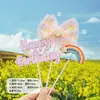 Estilo Ins Decoração de Bolo Assado Mola Lantejoula Laço Arco-Íris Plug-In Hb Pequeno Fresco Rosa Plug-In de Aniversário