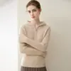 Novo Suéter de Caxemira Casual Versátil Slim-Fit Outono/Inverno para Mulheres, 100% Caxemira Pura, Com Capuz, Suéter de Tricô com Meio Zíper