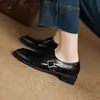 Nuevos Zapatos de Cuero Pequeños Estilo Británico Retro Primavera y Otoño 2025 Zapatos de Tacón Grueso de Una Sola Capa para Mujer Tallas Grandes 41-43 Mocasines Zapatos de Mujer