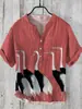 Camisa de Manga Corta con Cuello en V de 3 Botones, Estampado Digital, Paisaje de Carpas 3D Digital con Transferencia de Calor, Transfronteriza Europea y Americana 2024
