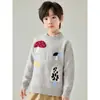 Suéter grueso de lana con cuello medio para niños y niñas, tejido jacquard de punto para otoño e invierno, capa base para niños mayores