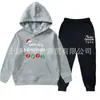 Conjunto de suéter con capucha y forro polar para niños y niñas, otoño e invierno, transfronterizo, conjunto de dos piezas de suéter y pantalón, conjunto de dos piezas con logotipo fijo