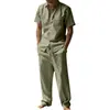 Conjunto de Camisa de Lino de Manga Corta con Solapa de Verano Europeo y Americano Transfronterizo Pantalones Casuales Sueltos para Hombre Conjunto de Dos Piezas Ropa para Hombre al por Mayor