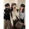Estilo Coreano Cardigan de Tricô Gola Redonda Feminino Primavera e Outono Suave Macio Casaco Suéter Top Pequeno Interno Curto