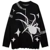 Suéter Desgastado de Punto con Diseño Personalizado de Araña Retro Oscuro para Hombre, Jersey Moderno Holgado de Manga Larga