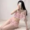 Lencería Sexy Cuidadosamente Seleccionada Uniforme de Maid Transparente Sedoso Encaje Seductor Estilo de Tres Puntos Lindo Abertura en la Entrepierna No Necesita Quitarse para Provocar