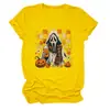 Amazon eBay Tienda Independiente Moda Casual Única Camiseta de Cuello Redondo para Mujer Fantasma Calabaza Hoja de Arce Taza de Té con Leche