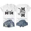 Camiseta feminina com V, símbolo musical divertido de mãe de banda, estoque pronto, cruzada da Amazon, europeia e americana, Ebay, solta, manga curta