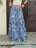 Falda larga estampada de cintura alta estilo bohemio para mujer, nueva falda larga fluida línea A estilo vacaciones de verano, moda transfronteriza europea y americana