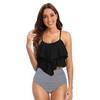 Traje de baño de dos piezas nuevo de cintura alta transfronterizo de comercio exterior europeo y americano para mujer Bikini dividido conservador con volantes de Amazon para mujer