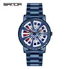 Sanda nuevo 1054 banda de acero Reloj de cuarzo para hombre tendencia de moda hueco personalidad creativo reloj de pulsera una generación de cabello