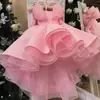 Vestido rosa para niña, vestido esponjoso de princesa con lazo, vestido elegante y a la moda para fiestas de cumpleaños de niñas pequeñas