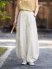 Nuevo producto de algodón y lino Otoño 2026, artístico y versátil, cintura elástica, pantalones casuales holgados de ramio con patchwork estilo linterna para mujer