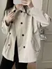 Gabardina de algodón lavado de doble botonadura estilo coreano para mujer, nueva moda primavera y otoño 2026, corte holgado, entallada en la cintura, top adelgazante