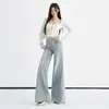 Jeans acampanados elásticos de cintura alta, desgastados, lavados en azul vintage, transfronterizos, para mujer, nuevo modelo de principios de otoño 2026, adelgazantes y levantacola