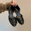Zapatos Mary Jane de Cuero Genuino Estilo Francés con Aumento Interno de Altura para Mujer Verano 2026 Nuevo Estilo Calzado Exterior Sandalias de Punta Cerrada Zapatos Bajos de Un Solo Color para Viajes