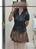 Conjunto de dos piezas de top vintage de verano para mujer con curvas, de manga corta, diseño de pura tentación y falda estilizada