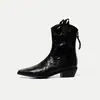Botines cortos para mujer con diseño texturizado, nuevo modelo otoño e invierno, piel genuina por dentro y por fuera, punta cuadrada, cierre trasero, tacón medio grueso, estilo casual europeo y americano