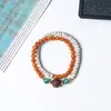 Pulseira Duplo Círculo Bodhi Estrela e Lua para Mulheres, Nova Pulseira de Contas Budista Estilo Chinês, Joias Étnicas de Luxo Leve de Nicho Venda por Atacado