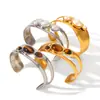 Pulseira Aberta de Aço Inoxidável com Recortes Europeus e Americanos Pedra Olho de Tigre Pulseira de Pérola Feminina Joia de Mão Pulseira de Aço Titânio Joia que Não Desbota