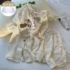 Pijama lindo de gato para mujer en verano, con copas en el pecho, cuello redondo, cárdigan casual, conjunto cómodo para casa para personas petite