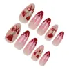 24 Peças de Unhas Postiças Estilo Francês Amêndoa com Design de Coração Rosa, Atacado Transfronteiriço de Unhas Postiças para Europa e América