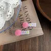 Novos Acessórios de Cabelo Fofos de Tecido com Pompons e Estampa Xadrez Floral para Crianças, Presilhas Doces para Franja Lateral e Cabelo Solto