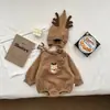 Ropa Navideña para Bebé Estilo Coreano, Monos de Invierno para Bebé, Ropa de Gateo de Manga Larga Estilo Ins de Dibujos Animados de Terciopelo y Engrosada + Gorros