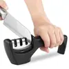 Afilador Manual de Cuchillos de Cocina Profesional, Piedra de Afilar de Tres Etapas de Cerámica y Acero de Tungsteno con Mango Ergonómico