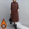 Vestido Base Longo Acolchoado de Algodão Espesso Acima do Joelho Feminino Plus Size 2026 Novo de Inverno Vestido de Gola Alta
