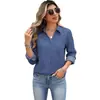 Camisa Feminina Europeia e Americana Solta com Lapela Manga Longa de Botão Único Temperamento Casual Versátil para o Dia a Dia