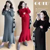 Ropa de maternidad otoño e invierno holgada de moda nuevo estilo purpurina fina engrosado temperamento adelgazante suéter de punto dulce de moda falda de cola de pez