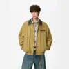 Chaqueta de Trabajo Estilo Granero Americano para Hombre Otoño Calle Principal Solapa Chaqueta de Béisbol Retro Caqui Corta Casual