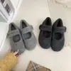 Zapatos Burcan de Plataforma Interna Elevada para Mujer con Forro de Felpa Grises Mary Jane Zapatos Mao de Invierno para Mujer Estilo Coreano Zapatos de Algodón de Lana