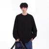 Camiseta redonda texturizada de manga larga para hombre, ajuste limpio de otoño, sudadera deconstruida talla grande, camiseta básica holgada y sencilla
