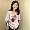 Camiseta de Manga Larga Nueva para Niñas 2026, Camiseta Base Holgada para Niños Mayores, Top de Algodón Puro Falso de Dos Piezas para Primavera y Otoño