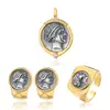 Amazon Más Vendido Vintage Moneda Antigua Juego de Joyería de Plata de Ley Moda Personalidad Femenina Conjunto de Tres Piezas Joyería de Moneda de Guerrera para Mujer