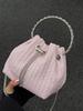 Bolso de Mano Cadena de Pedrería Estilo Coreano para Mujer 2026 Bolso Cubo de Cordón de Alta Gama a la Moda Bolso Cruzado Dulce de Nicho para Mujer