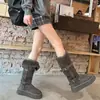 Primer Encuentro Ji Grey Botas de Nieve para Mujer 2025 Invierno Nuevo Estilo Suela Gruesa Altura Aumentada Más Terciopelo Engrosado Botas Largas Zapatos de Algodón para Nieve