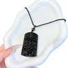 Pingente quadrado esculpido em obsidiana, pingente de cordão preto, acessório de pingente esculpido estilo chinês para homens