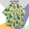 Camisa Havaiana de Seda Gelo Masculina Camisa Masculina da Moda de Manga Curta Verão Masculino Estilo Hong Kong Retrô Praia Flor Camisa Jaqueta Masculina