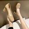 Zapatos de tacón alto para mujer 2023 primavera y verano Nueva Moda punta cuadrada tacón grueso boca baja zapatos de trabajo talla grande zapatos de mujer