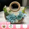 Bolsa de Palha Tecida Floral com Flores Artificiais Kit de Material DIY Bolsa Tote Artesanal para Atividades de Aquecimento Bolsa de Presente para Team Building