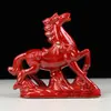 Adornos de Caballo Rojo de Cerámica Par de Reclutamiento Mascota Beicai Inauguración Casa Nueva Sala de Estar Oficina Hogar Adornos